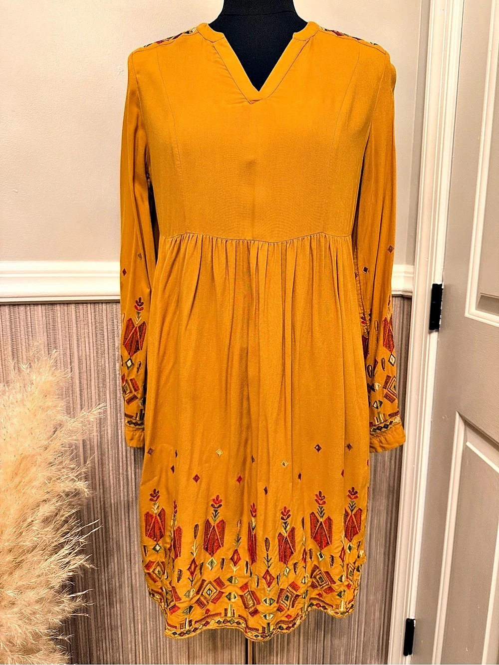 BeachLunchLounge Mustard Embroidered Boho Dress XS